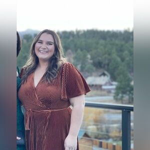 Rust/orange velvet maxi wrap dress